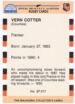 1991 Regina NZRFU 1st Edition #97 Vern Cotter Back